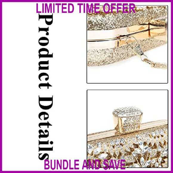 Sparkly Rhinestone Sequin Evening Clutch Bag with Removable Chain